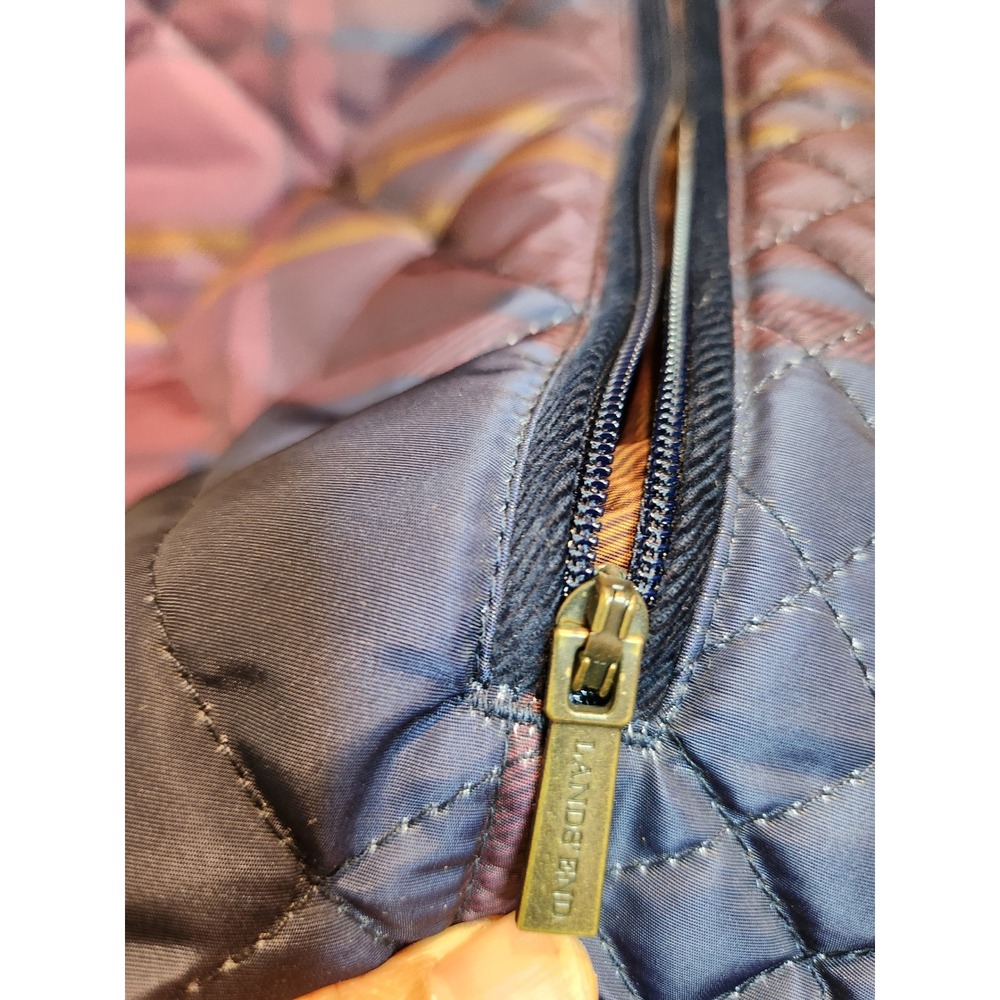 Lands' End Petite 16P Quilted Plaid Jacket Purple Blue Snap Zip Coat - Picture 9 of 9